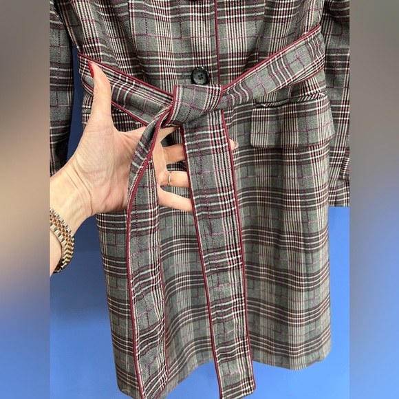 ANNE KLEIN A/LINE PLAID TRENCH COAT - Picture 4 of 9